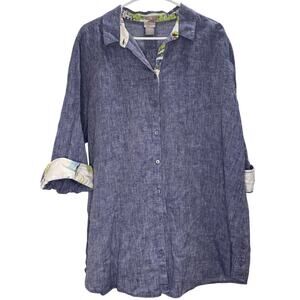 Chicos no iron linen chambray button front XXL tropic accent